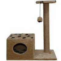 Когтеточка домик с полкой на основании квадратная мех джут коричневый с игрушкой 37*68*80см/DONBARON Когтеточка домик с полкой на основании квадратная мех джут коричневый с игрушкой 37*68*80см/DONBARON