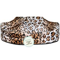 Лежанка овальная стеганая поролоновая  принт мех. САФАРИ ЛЕОПАРД 42*34*18см/DONBARON