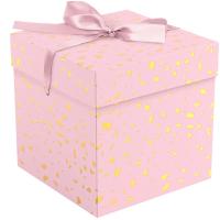 Коробка складная подарочная "Pink terrazzo" 15*15*15см с лентой отд фольгой MESHU /Рельеф