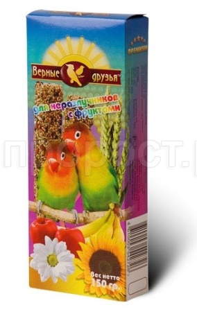 Лакомство для птиц Палочки Верные друзья для неразлучников с фруктами 150гр Лакомство для птиц Палочки Верные друзья для неразлучников с фруктами 150гр