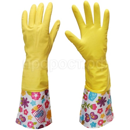 Перчатки хозяйственные латексные опудренные S удлиненный манжет с рис. желтый 87674 /12шт/ Перчатки хозяйственные латексные опудренные S удлиненный манжет с рис. желтый 87674 /12шт/