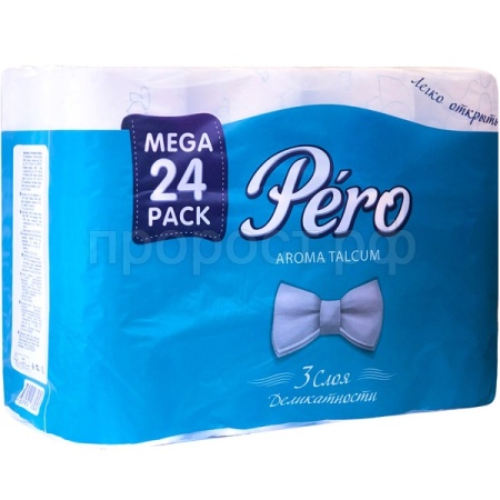Туалетная бумага 3 слоя PERO Talcum 24 рулона 16,3м белый+подарок