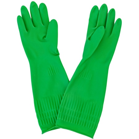 Перчатки хозяйственные латексные опудренные M удлиненный манжет зеленый 87294 /12шт/ Перчатки хозяйственные латексные опудренные M удлиненный манжет зеленый 87294 /12шт/