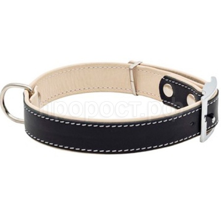 Ошейник кожа 25мм BEST двойной с подворотом 31-41см черный/10225400-07/Каскад