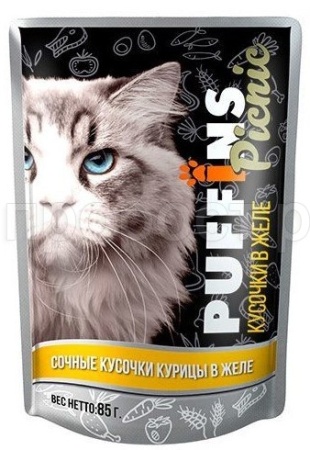Корм для кошек Пуффинс пикник 85г ЖЕЛЕ курица
