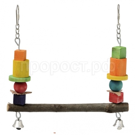 Игрушка для птиц качели деревянные с колокольчиками Игрушка для птиц качели деревянные с колокольчиками