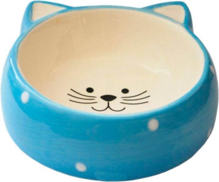 Миска керамика Мордочка кошки голубая горох 12,5*4см 180мл