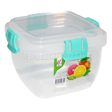 Контейнер для пищевых продуктов 0,9л квадрат. герметичный с защелками /06334