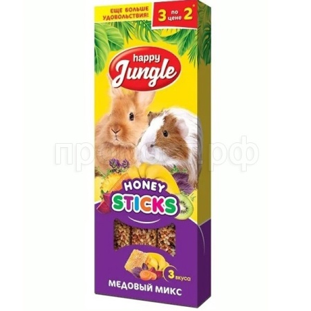 Лакомство  для крупных грызунов Палочки медовый микс Хэппи Джангл 180гр