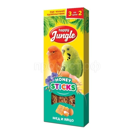 Лакомство для птиц Палочки Хэппи Джангл мед и яйцо 3шт*90гр Лакомство для птиц Палочки Хэппи Джангл мед и яйцо 3шт*90гр