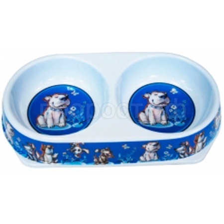 Миска двойная меламиновая №1 с рисунком Веселые картинки 24,5*13,5см/А2001/4/Евро